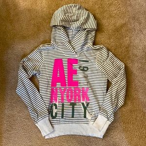 American Eagle Olive Green Striped Hoodie